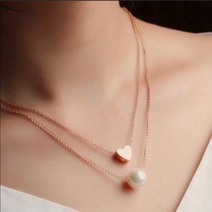 2pc Gold Heart and Pearl Necklace Set